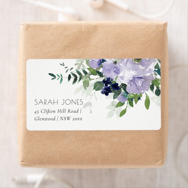Rustic Violet Purple Navy Floral Leafy Address (Insitu)
