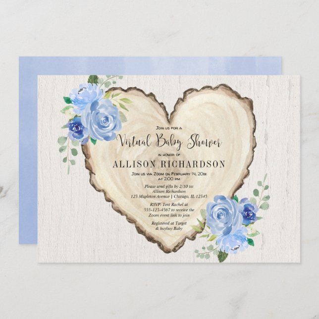 Rustic Virtual Baby boy shower Valentines Day Invitation (Front/Back)