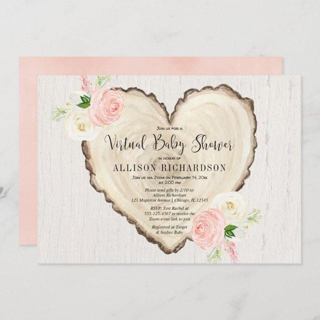 Rustic Virtual Baby shower girl Valentines Day Invitation (Front/Back)