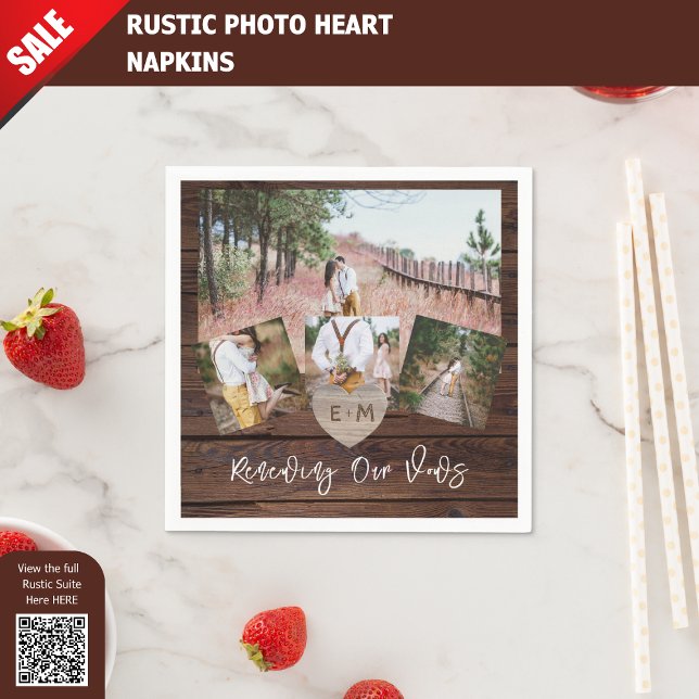 Rustic Vow Renewal Anniversary Photo Collage Party Napkin (Creator Uploaded)