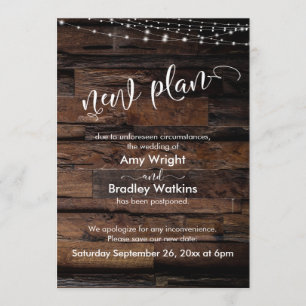 Rustic w/ Lights New Plan Postponed Wedding Card
