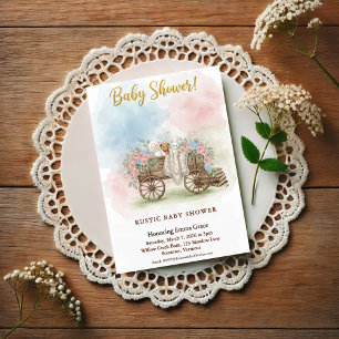 Rustic Wagon Watercolor Floral Baby Shower Invitation