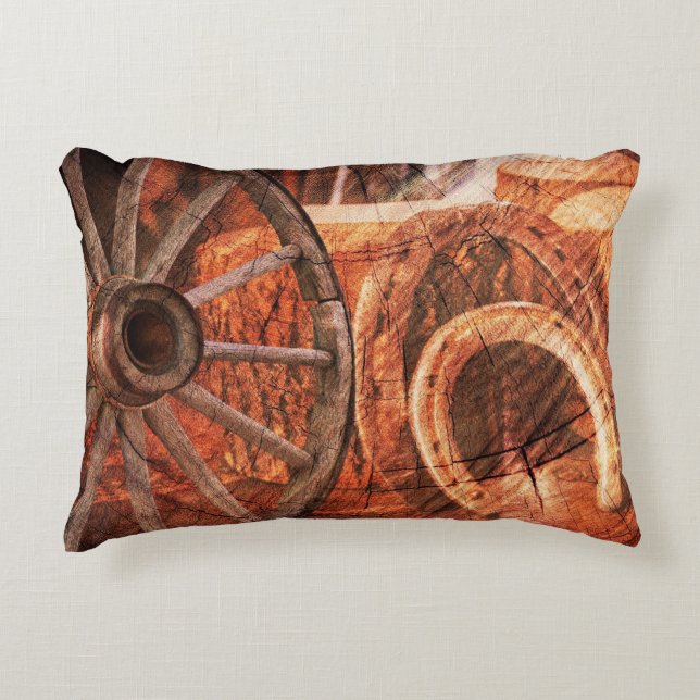 Rustic Wagon Wheel Horseshoes Western Style Decorative Cushion (Front)