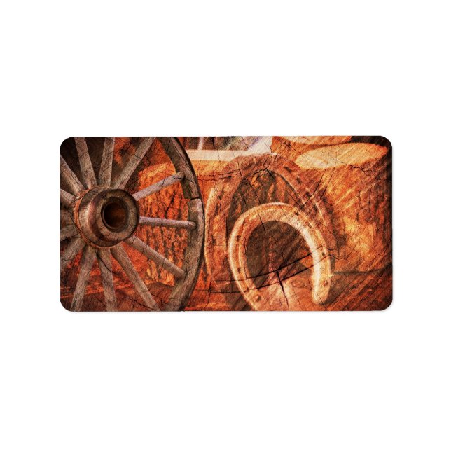 Rustic Wagon Wheel Horseshoes Western Style Label (Front)