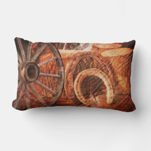 Rustic Wagon Wheel Horseshoes Western Style Lumbar Cushion
