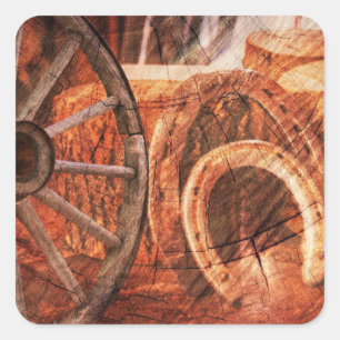 Rustic Wagon Wheel Horseshoes Western Style Square Sticker