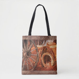 Rustic Wagon Wheel Horseshoes Western Style Tote Bag