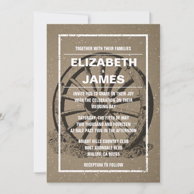 Rustic Wagon Wheel Wedding Invitations (Front)