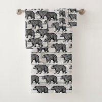 Rustic Walking Bear Shiplap Wood Bath Towel Set