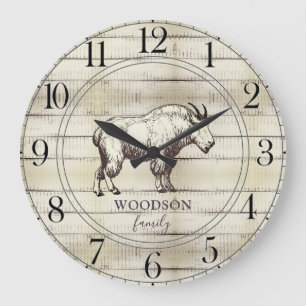 Rustic Walking Mountain Goat Family Name  Large Cl Clock
