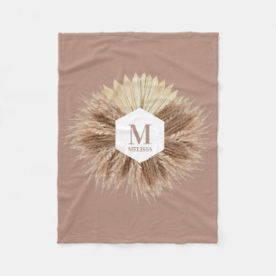 Rustic Warm Neutral Colours Monogram Fleece Blanket