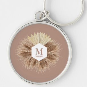 Rustic Warm Neutral Colours Monogram Key Ring