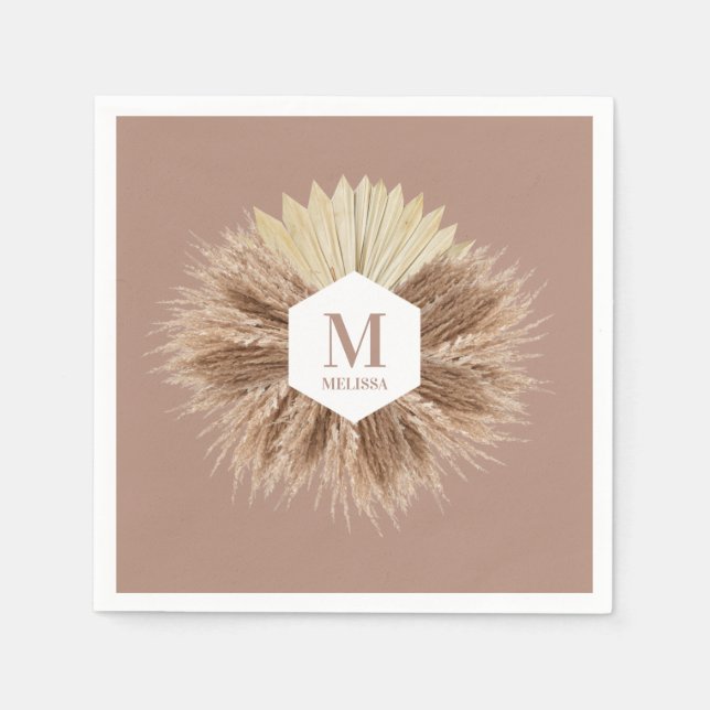 Rustic Warm Neutral Colours Monogram  Napkin (Front)