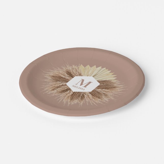 Rustic Warm Neutral Colours Monogram  Paper Plate (Angled)