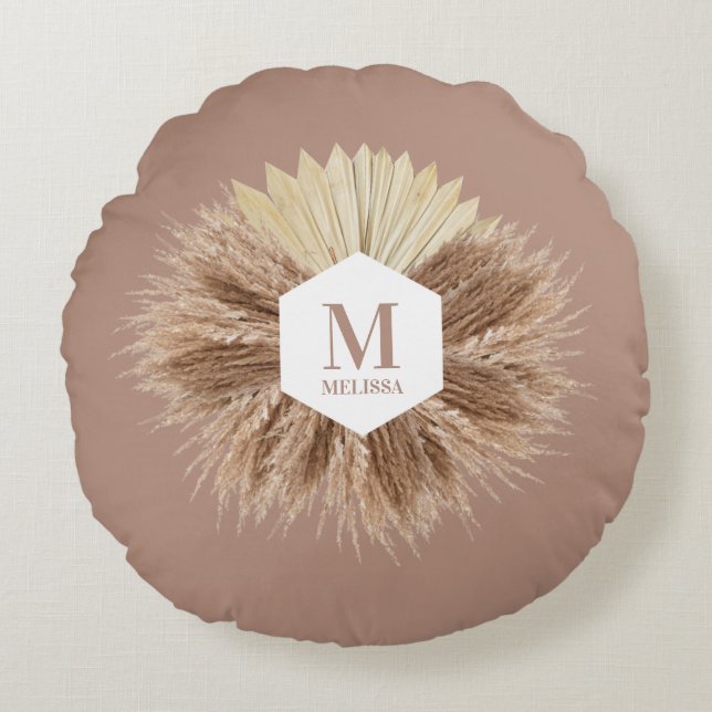 Rustic Warm Neutral Colours Monogram  Round Cushion (Front)