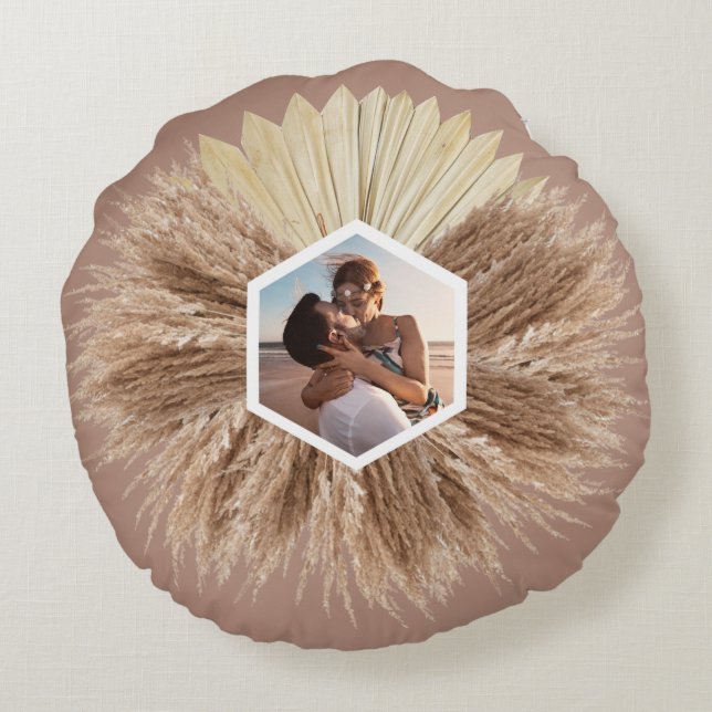 Rustic Warm Neutral Colours Monogram  Round Cushion (Back)