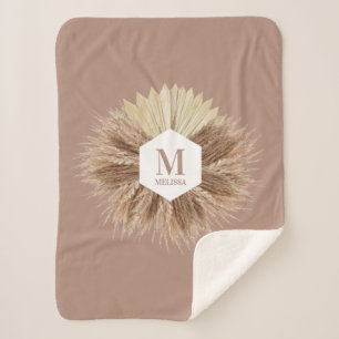 Rustic Warm Neutral Colours Monogram Sherpa Blanket