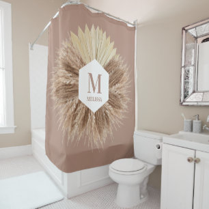 Rustic Warm Neutral Colours Monogram  Shower Curtain