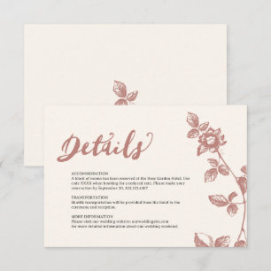 Rustic Warm Rose Whimsical Floral Wedding Details Enclosure Card