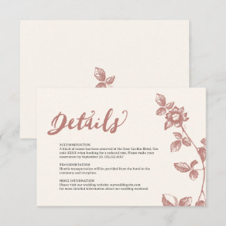 Rustic Warm Rose Whimsical Floral Wedding Details Enclosure Card