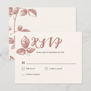 Rustic Warm Rose Whimsical Floral Wedding RSVP Card