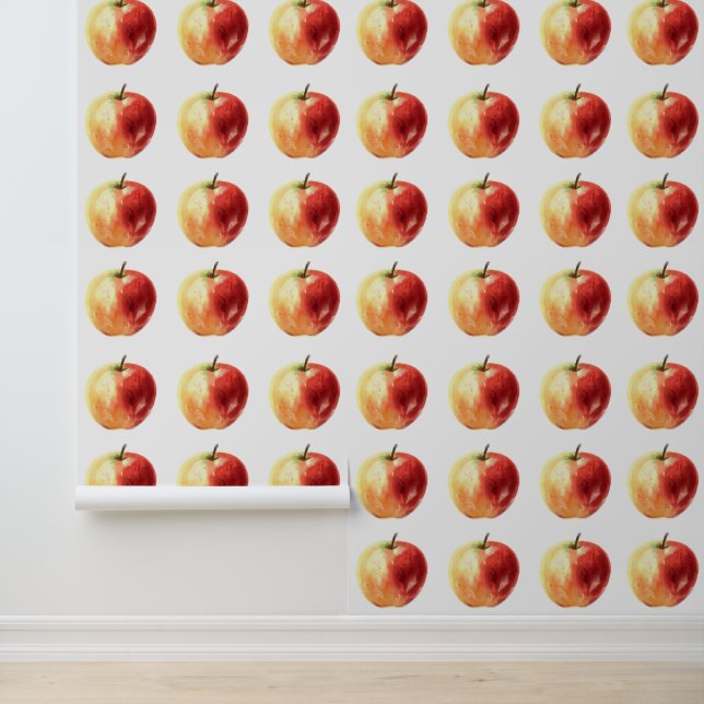 Rustic Watercolor Apple Pattern Wallpaper (Application)