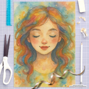 Rustic watercolor artwork pretty girl Trendy Tissue Paper