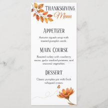 Rustic Watercolor Autumn Foliage Thanksgiving Menu