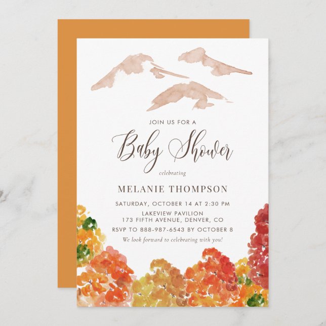Rustic Watercolor Autumn Forest Fall Baby Shower Invitation (Front/Back)