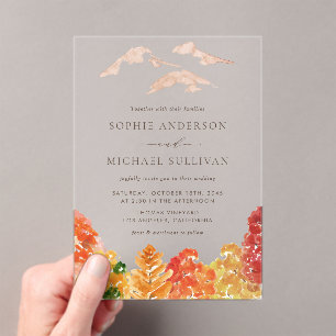 Rustic Watercolor Autumn Forest Fall Wedding Acrylic Invitations