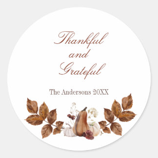 Rustic watercolor autumn pumpkin thank you classic round sticker
