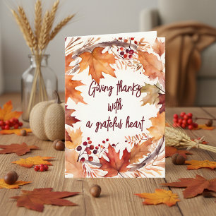 Rustic Watercolor Autumn Wreath Thanksgiving Card