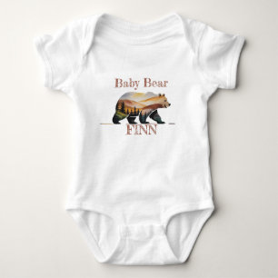 Rustic Watercolor Baby Bear Silhouette with Nature Bodysuit