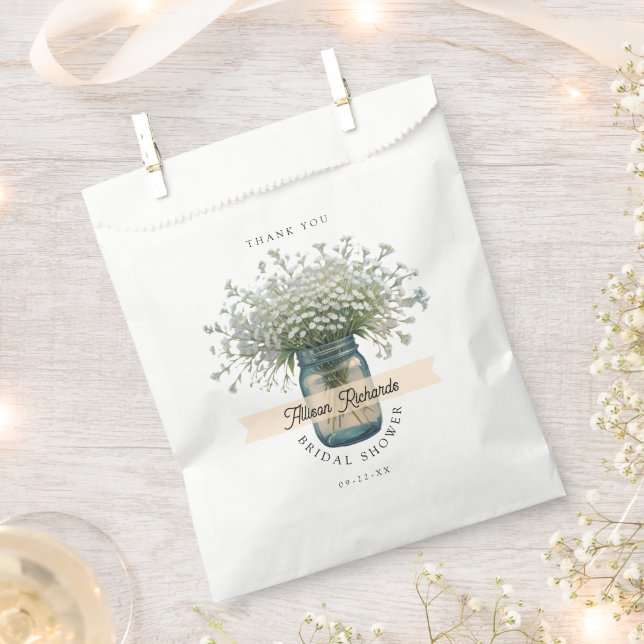 Rustic Watercolor Baby’s Breath Bridal Shower  Favour Bags (Clipped)