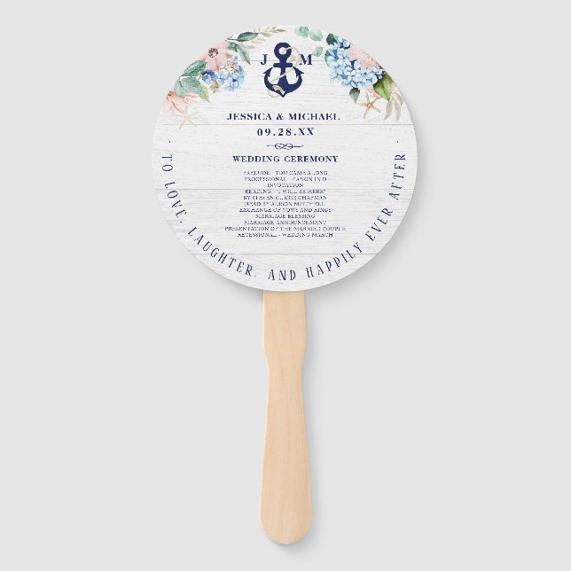 Rustic Watercolor Beach Nautical Floral Wedding Hand Fan (Front)