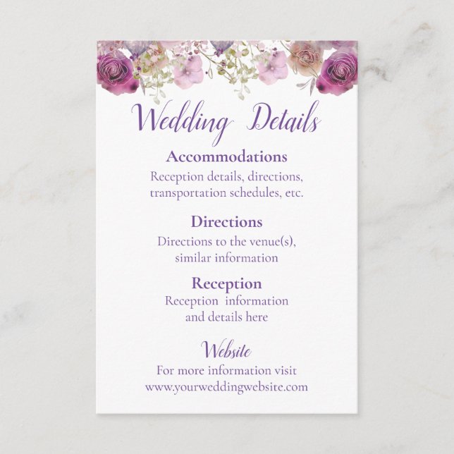 Rustic Watercolor Beauty Wedding Enclosure Card (Front)