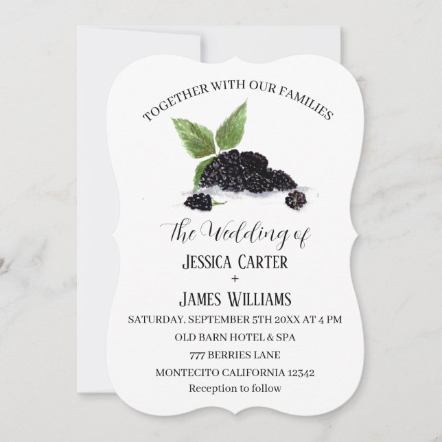 Rustic Watercolor Blackberries Wedding Invitation (Front)