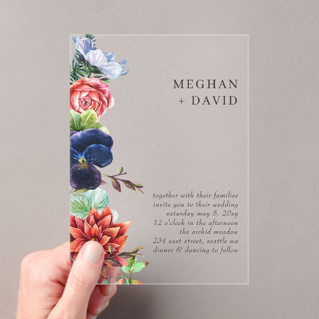 Rustic Watercolor Blooms Floral Wedding Acrylic Invitations (Insitu (Handheld))