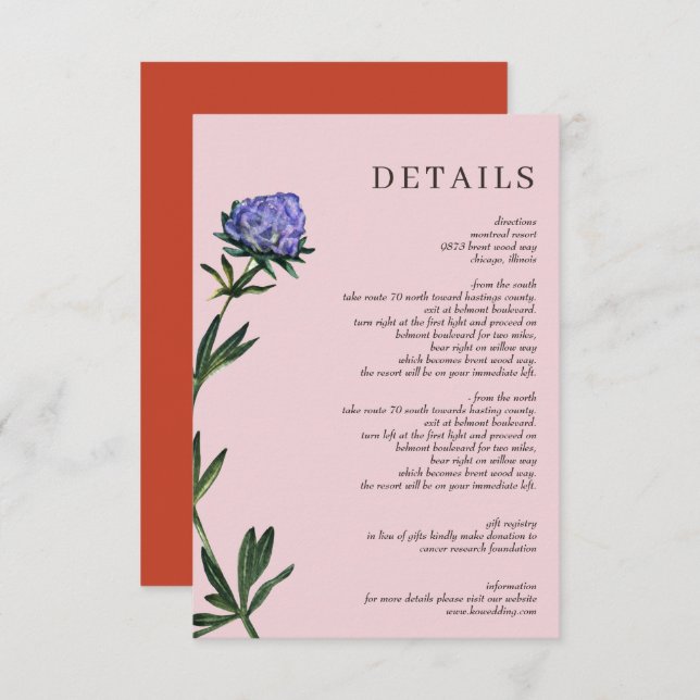 Rustic Watercolor Blooms Floral Wedding Enclosure Card (Front/Back)
