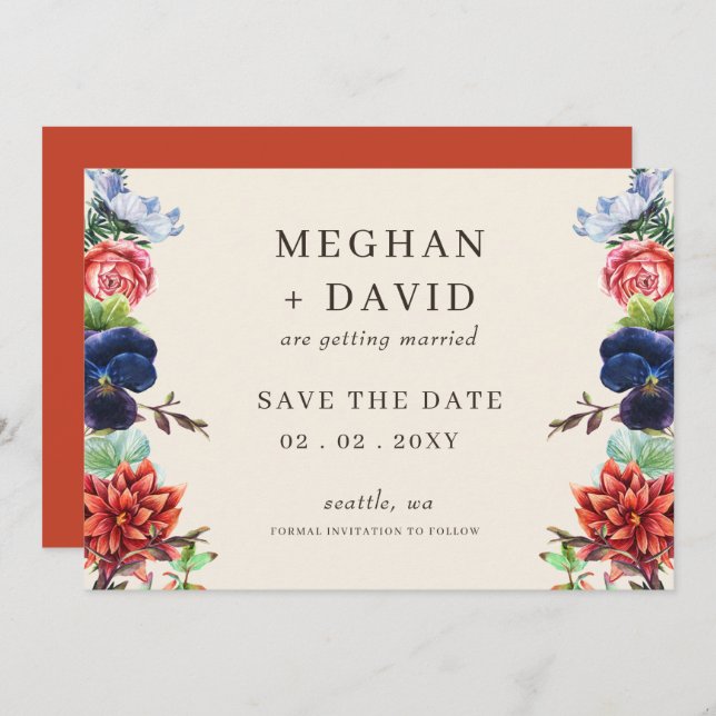 Rustic Watercolor Blooms Floral Wedding Save The Date (Front/Back)