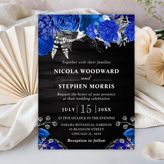 Rustic Watercolor Blue and Silver Flowers Wedding Invitation (Creator Uploaded)