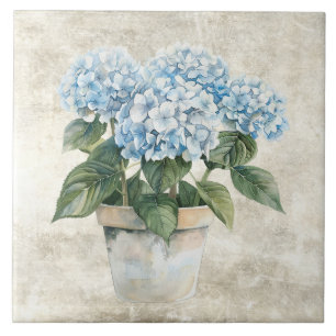 Rustic Watercolor Blue Hydrangea  Tile