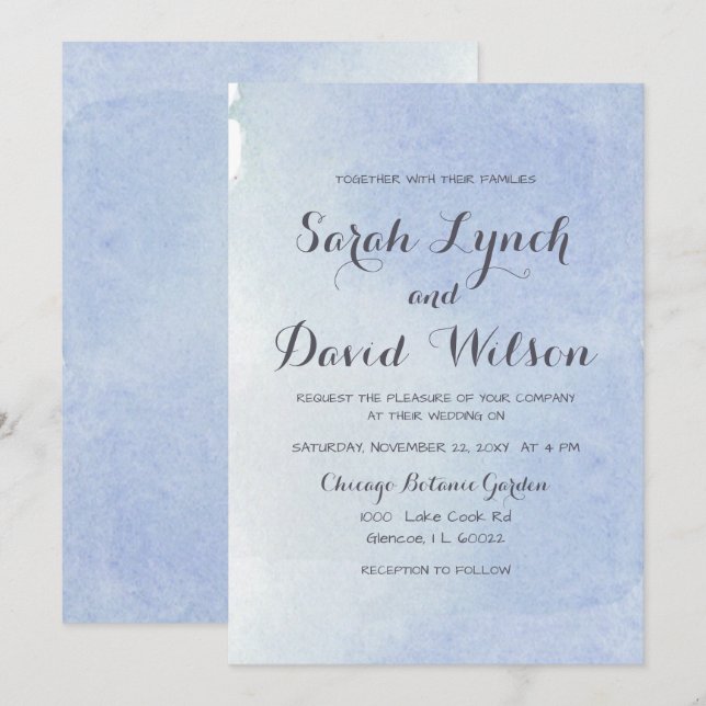Rustic Watercolor Blue Wedding Invitation (Front/Back)
