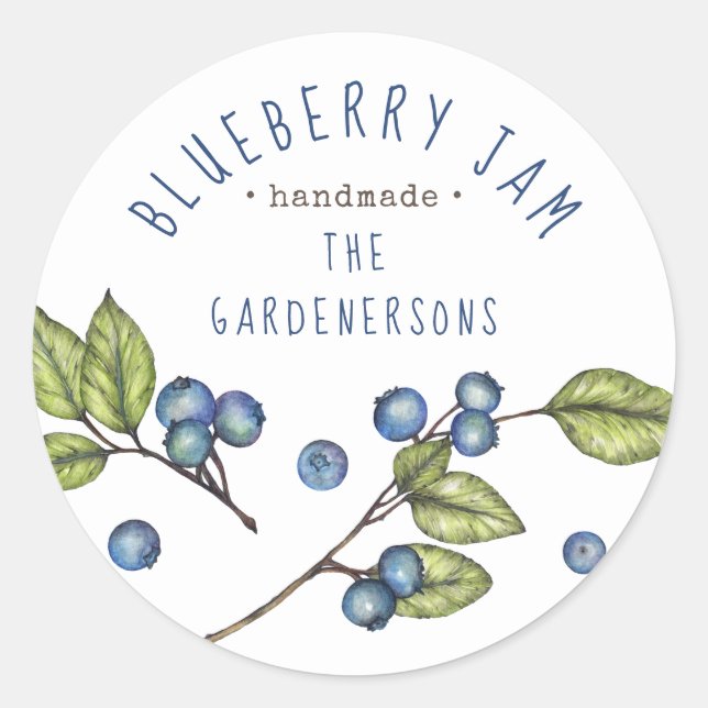 Rustic Watercolor Blueberry Jam Classic Round Stic Sticker (Front)