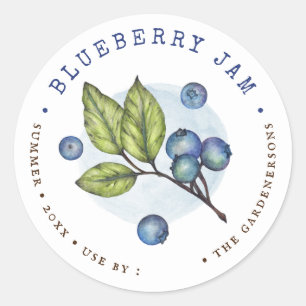 Rustic Watercolor Blueberry Jam Classic Round Sticker