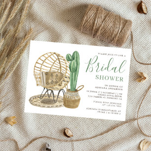 Rustic Watercolor Boho Cactus Bridal Shower Invitation