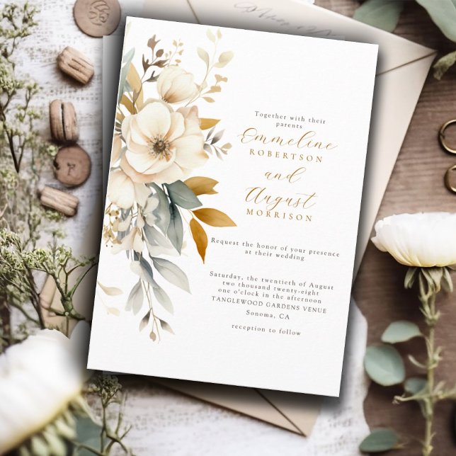 Rustic Watercolor Boho Floral Wedding Invitation (Creator Uploaded)