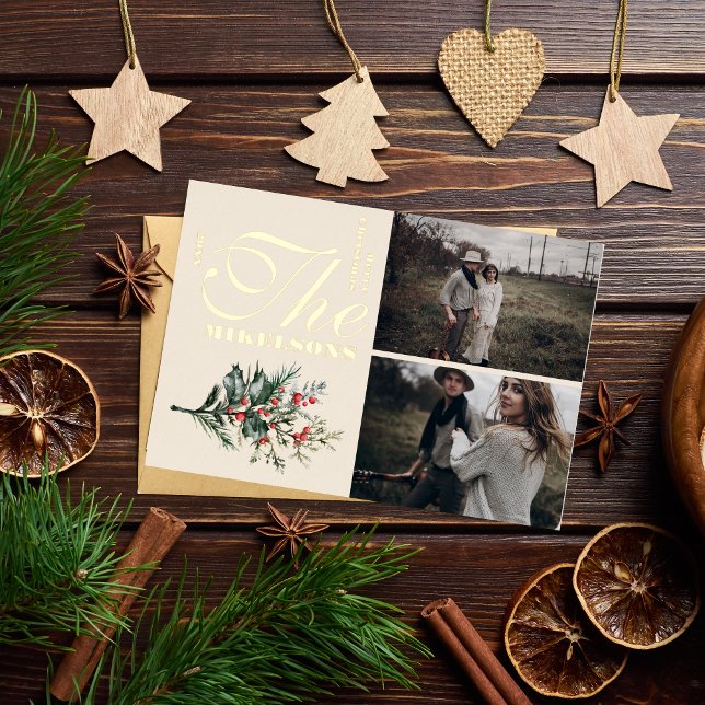 Rustic Watercolor Botanical Christmas Photo (Creator Uploaded)