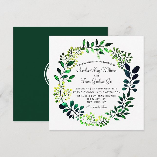 Rustic Watercolor Botanical Greenery Wedding Invitation (Front/Back)