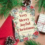 Rustic watercolor botanical red non-photo holiday card<br><div class="desc">Rustic modern nonphoto winter botanical Very Merry Joyful Christmas trendy bold typography script holiday card with red burgundy and sage green borders of pine cones, berries, boughs, and foliage on a pale yellow cream background. Easy to personalise with your text and signature! You can use the reverse side to add...</div>